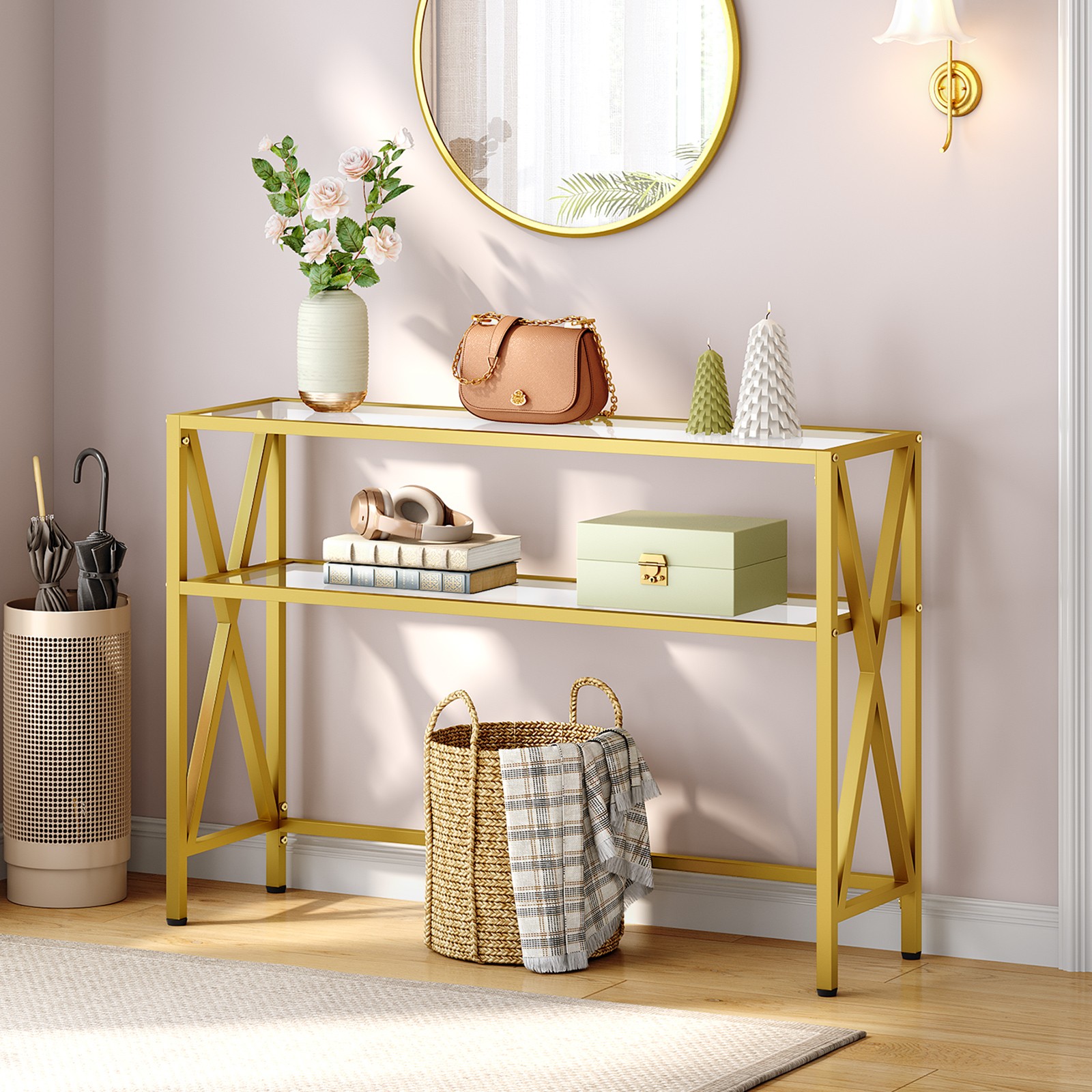 Console Table Sofa Table Side Table Entryway Table Gold 39.4”L x 9.8”W x 31.5”H
