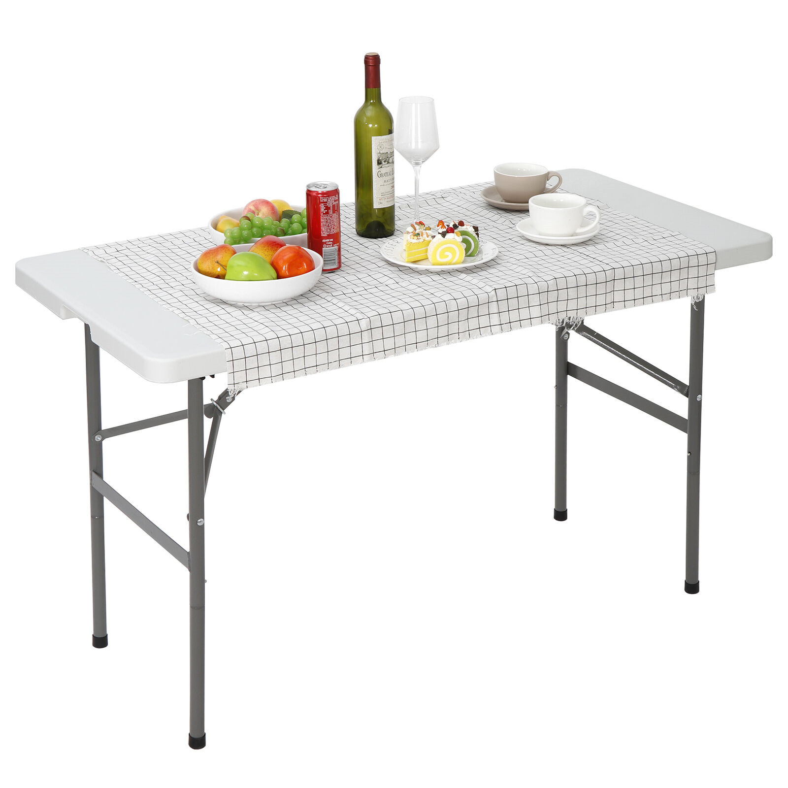 4FT Folable Table Portable w/Handle Safety Lock Outdoor & Indoor White Camping