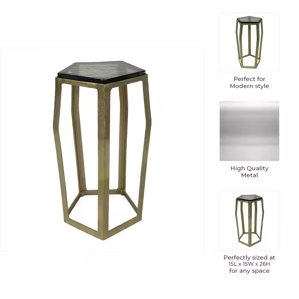 15 In. Champagne Specialty Pentagon Glass Top Large End Table