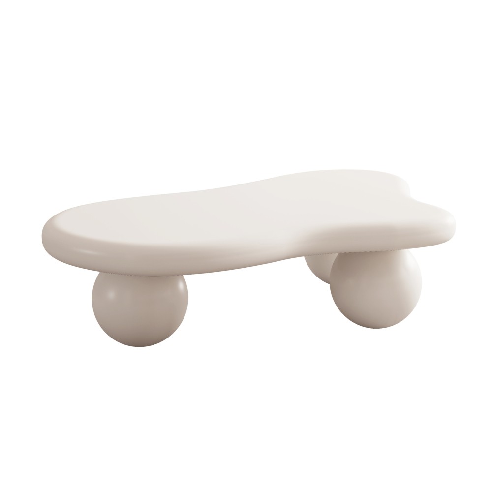 40 Inch Cloud Shaped Coffee Table with 3 Ball Legs for Living Room, Cream White