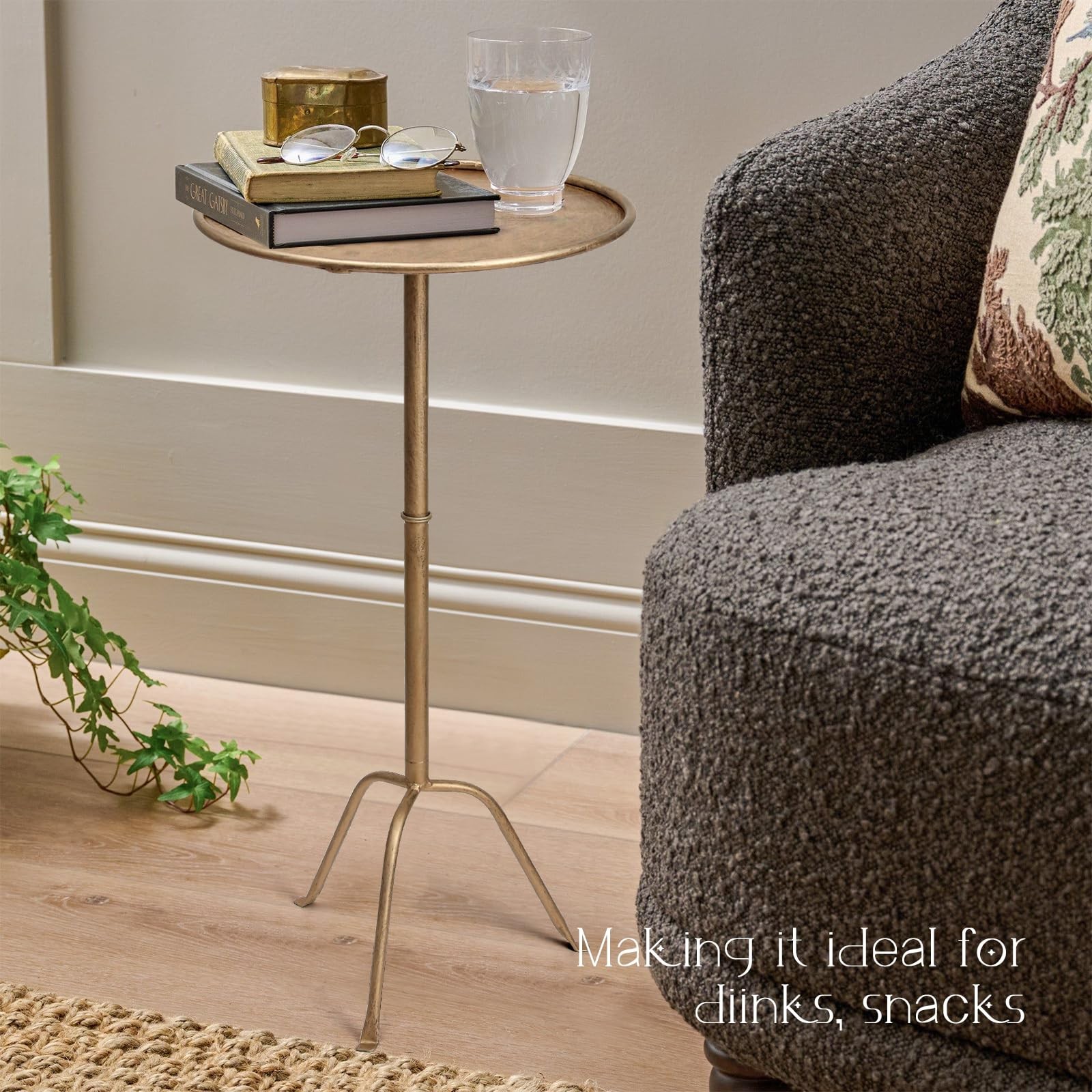 Antique Brass Metal Martini Side Table – Compact Art Deco Cocktail Table