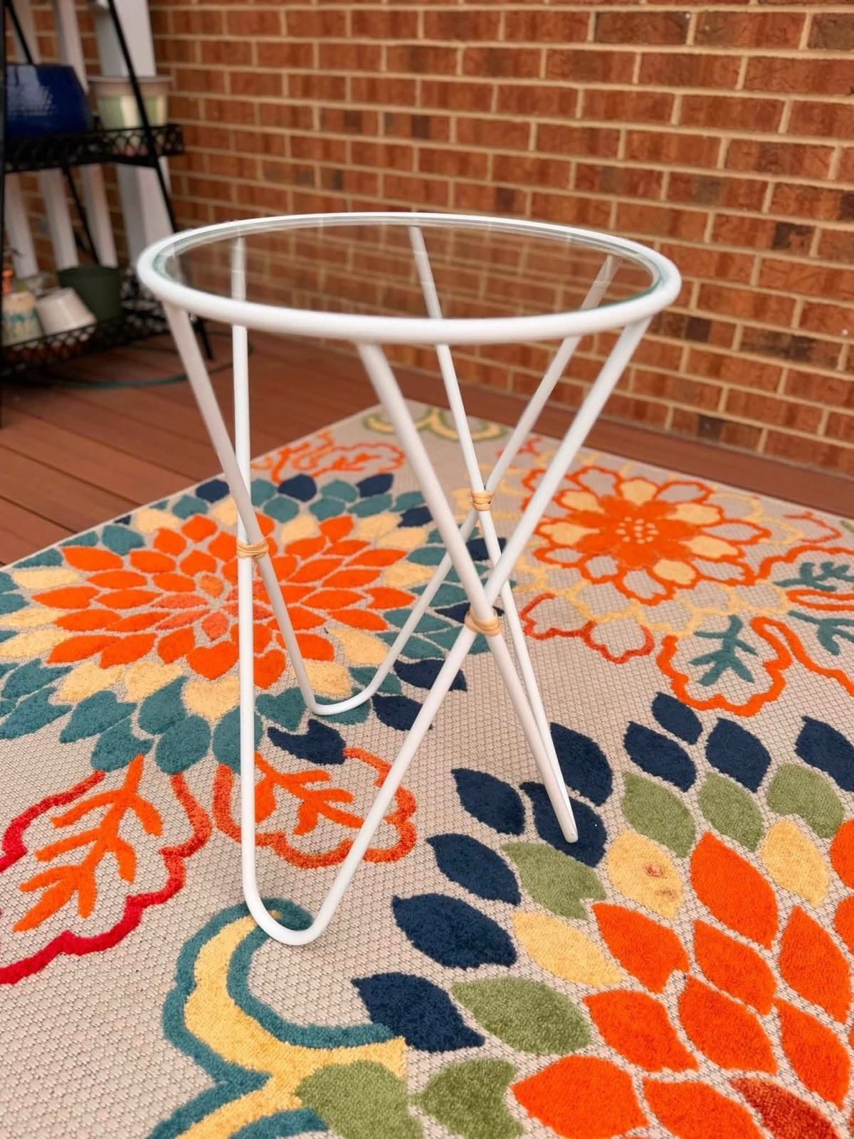 White Metal Round Plant Stand w/ Beige Wrap Accents for Patio/Porch