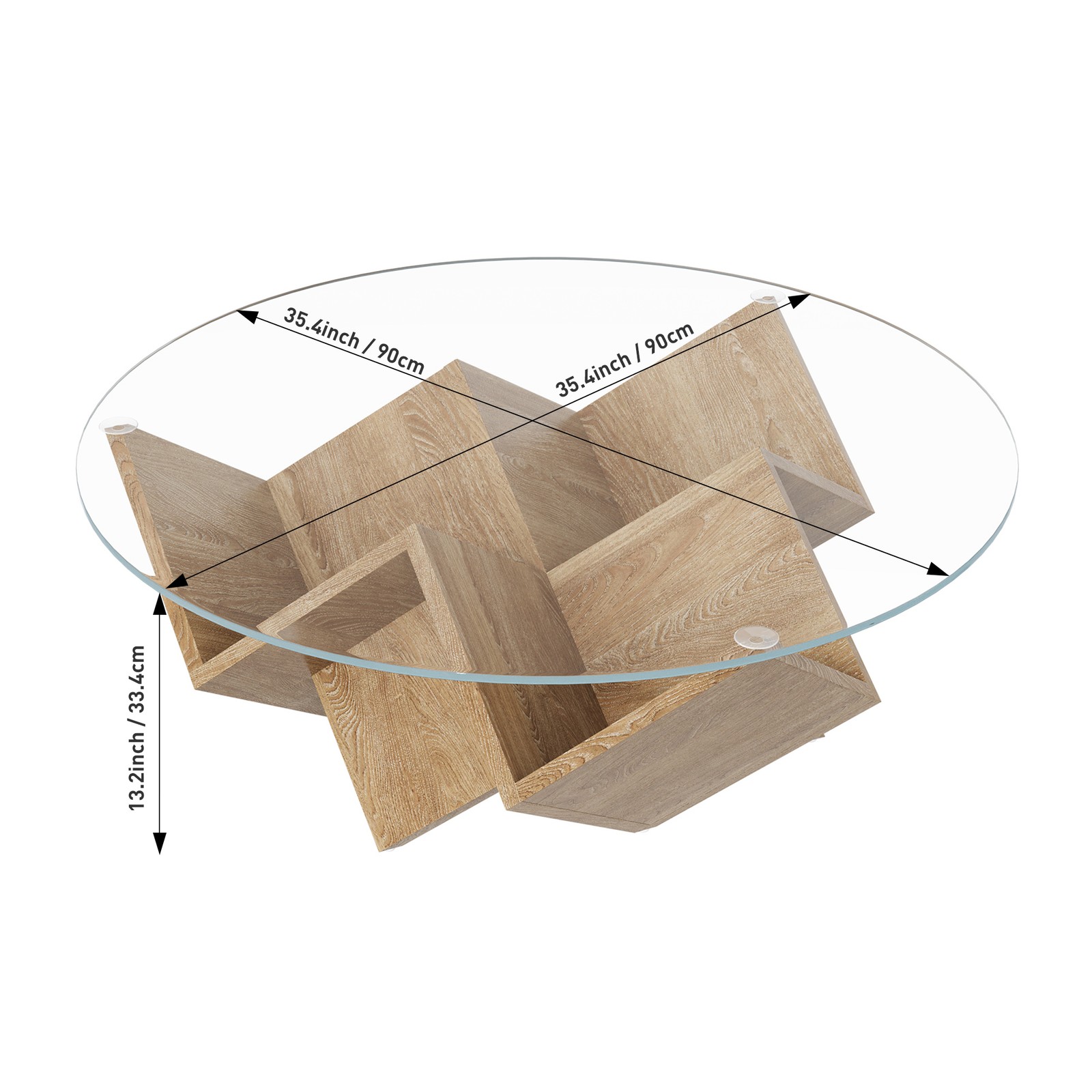 Modern Round Coffee Table with Tempered Glass Top and Geometric Art Deco Storage