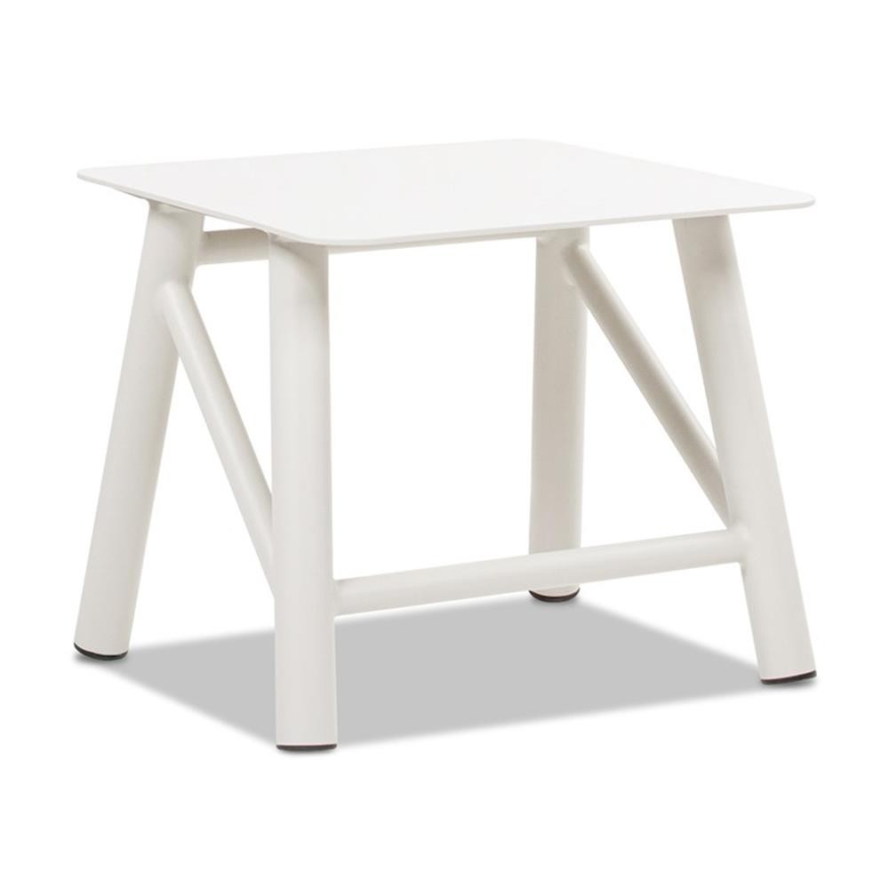 Pemberly Row 19.5″ Square Outdoor Patio Side Table in Light Beige Gray