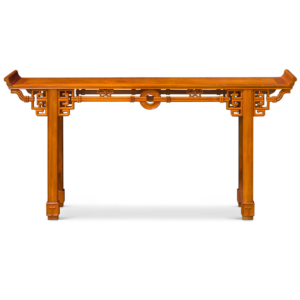 US SELLER – 72 Inch Natural Finish Rosewood Coin Design Asian Altar Table