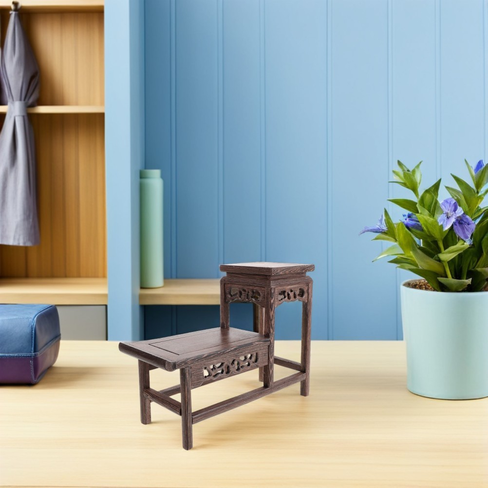 Rustic 2 Tier Wood Display Stand Reusable Indoor Plant Riser for Home Use