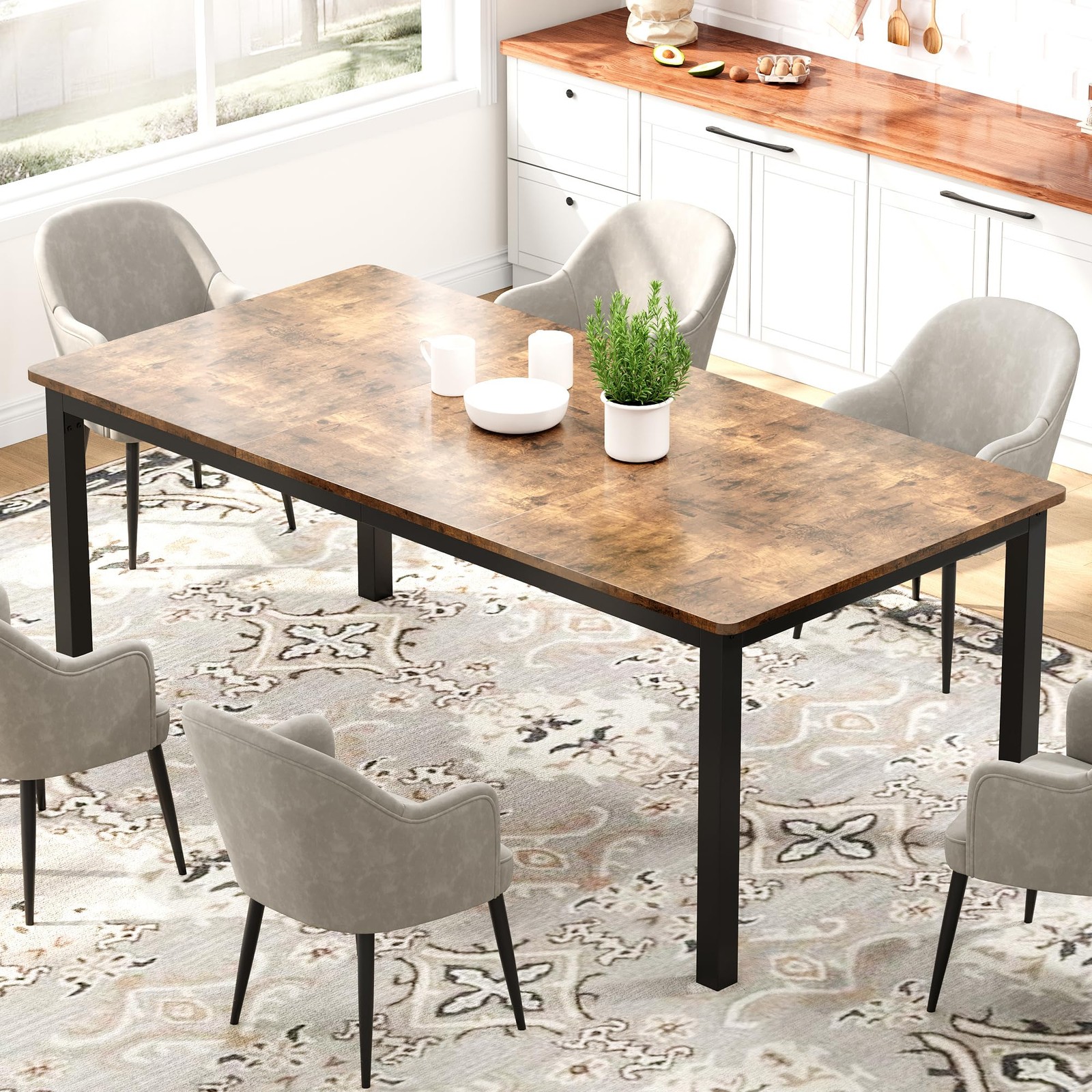 71 Inch Industrial Dining Table for 4-6 Person Rectangle Kitchen Table with M…