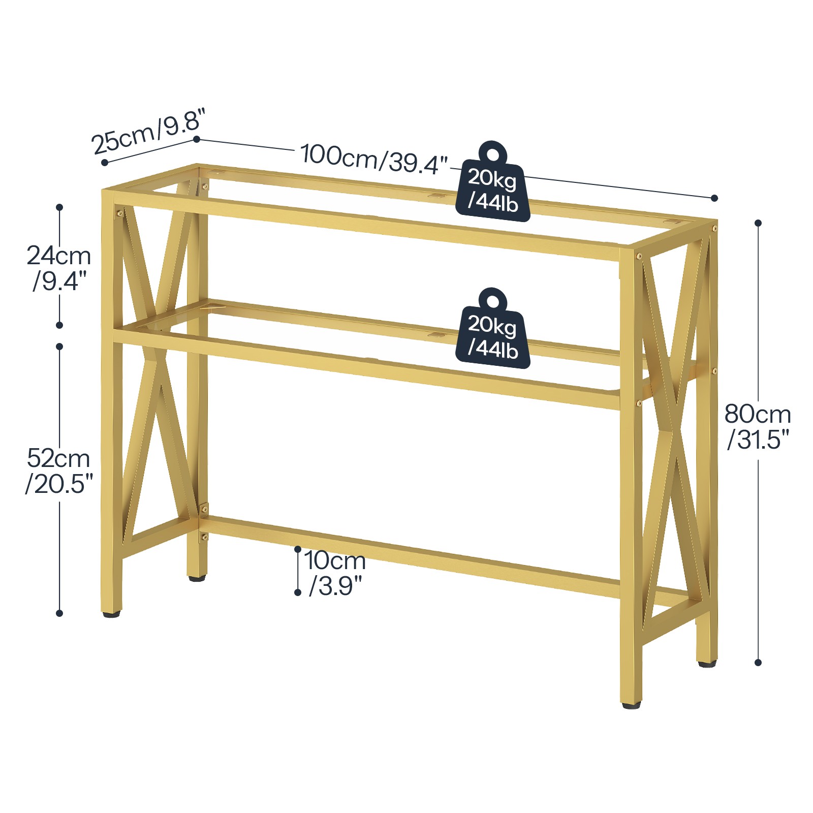 Console Table Sofa Table Side Table Entryway Table Gold 39.4”L x 9.8”W x 31.5”H