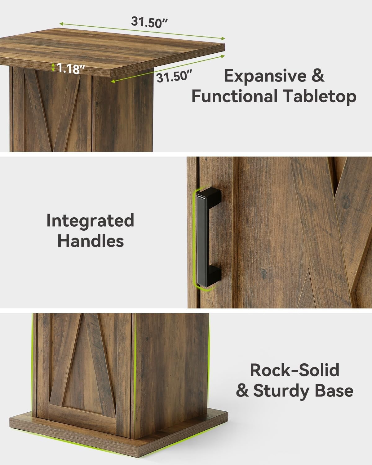 Square Bar Table with Storage, 39.4″H Industrial Square High Top Pub Table