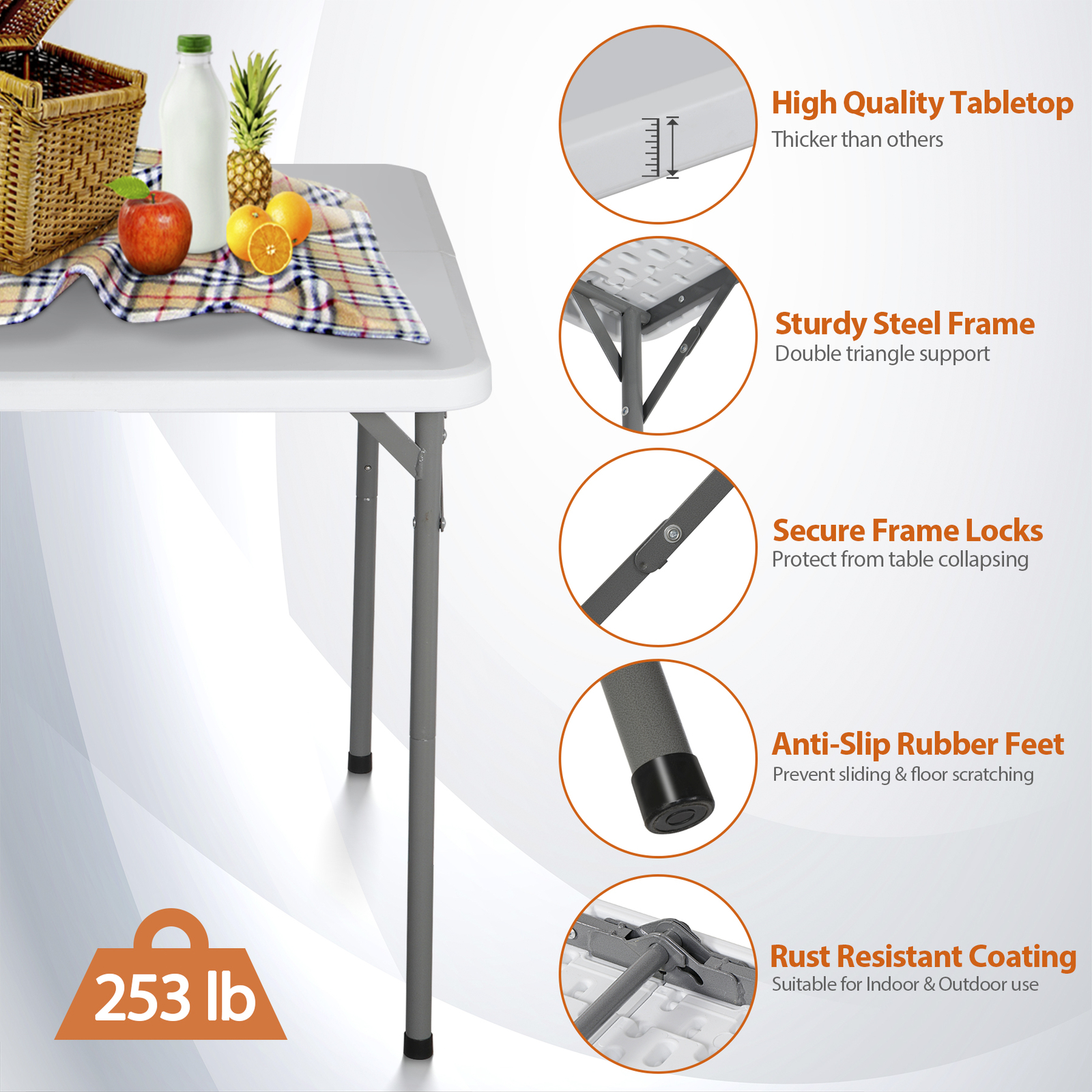 3 Foot Square Folding Card Table Indoor Outdoor Plastic Table w/Carrying Handle
