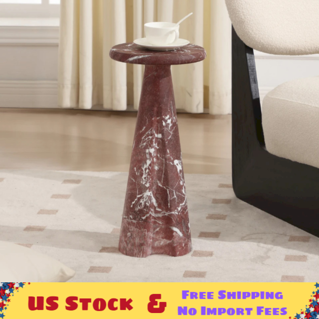 Daya Lane Lauren Cultured Marble Side Table – Red