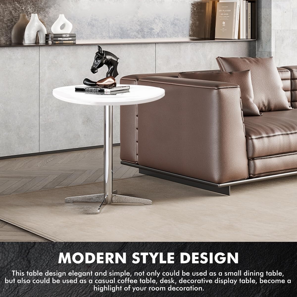 Nature Marble Small Round Table, Metal Modern Couch End Side table 15.7 Inch
