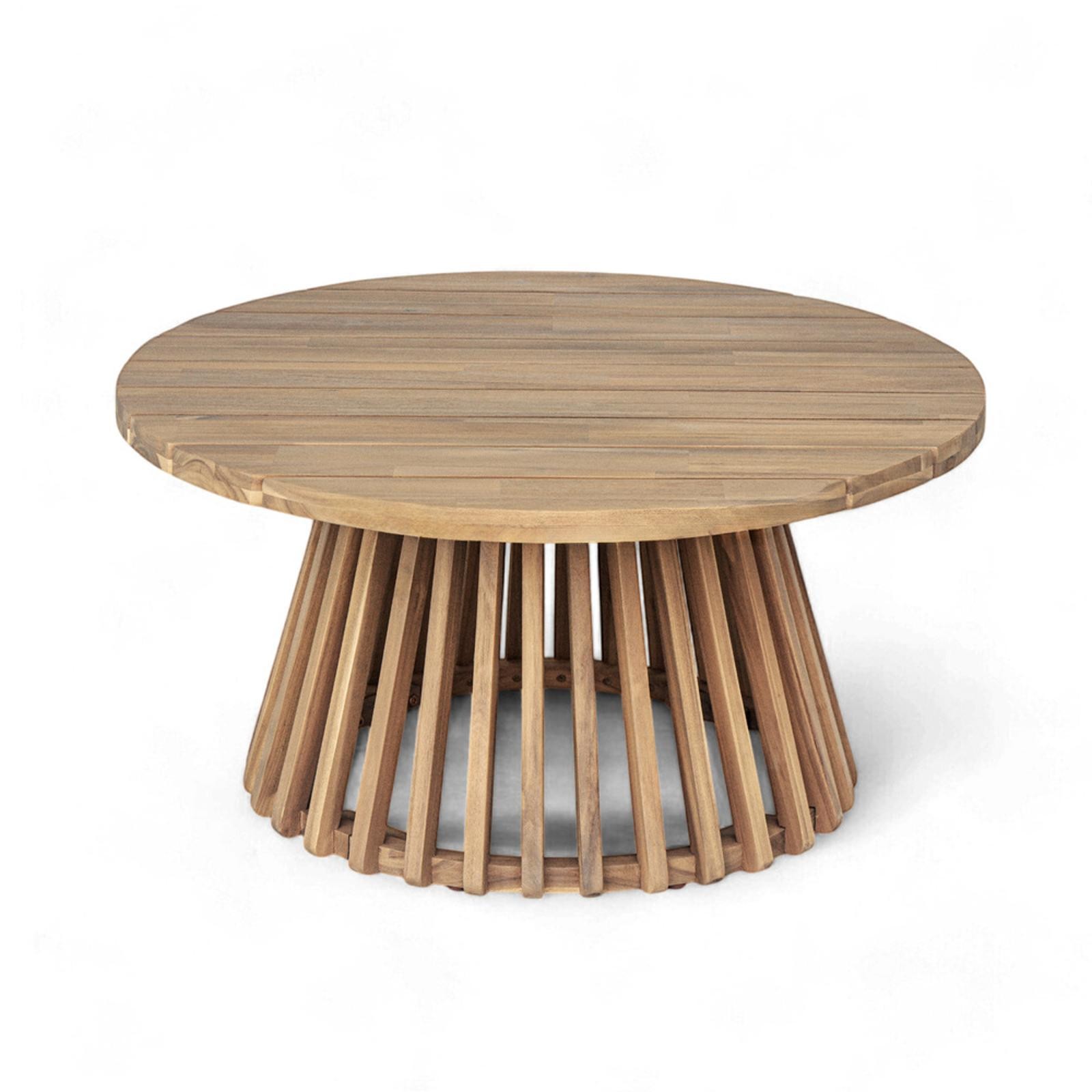 Modern Acacia Wood Outdoor Coffee Table, Round Top with Unique Sturdy Base,