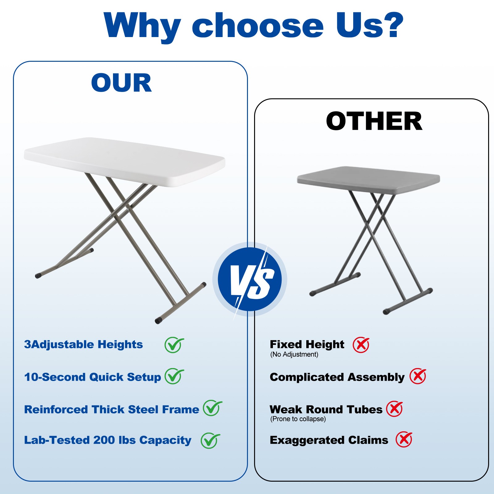 30 Inch Folding Table Utility Adjustable Table for Small Spaces Indoor Outdoor