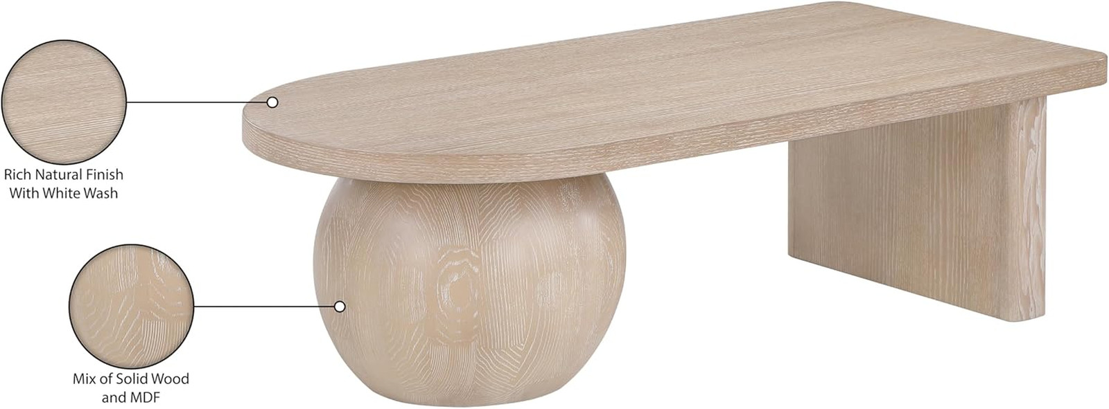 Art Deco Coffee Table – Meridian Furniture Solum Collection, Natural Finish 52″