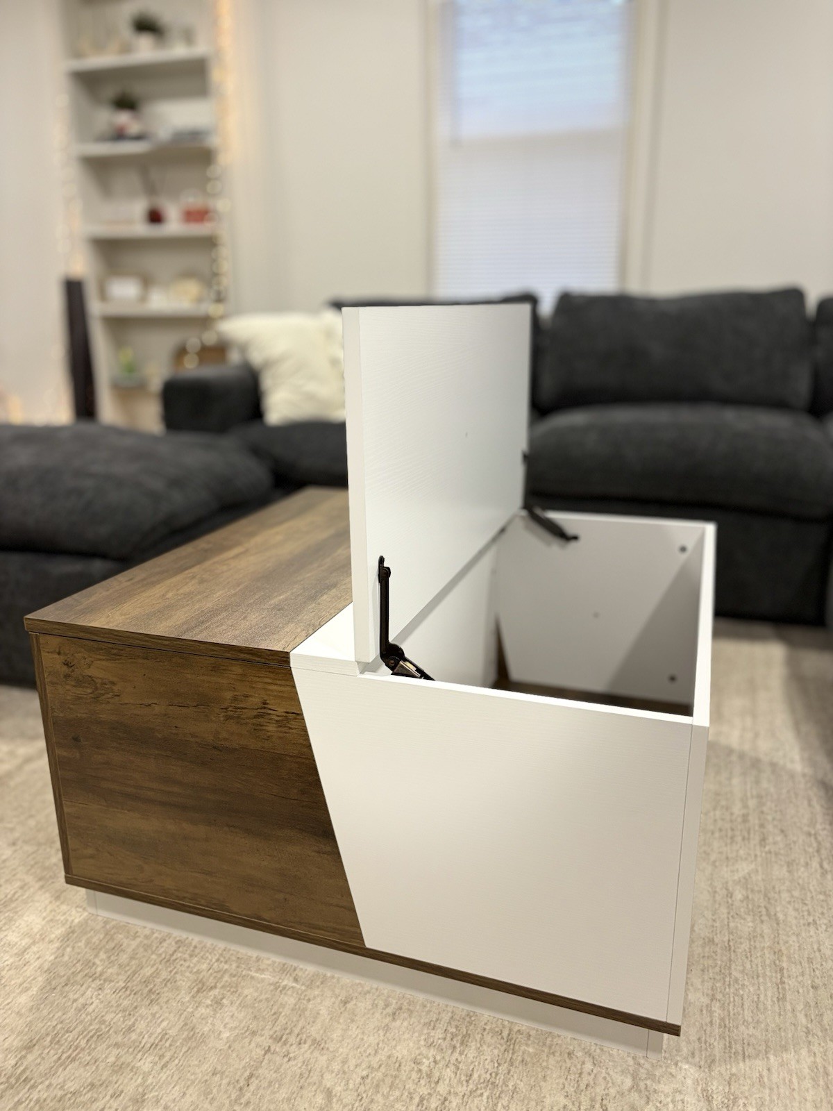 Modern Square Coffee Table with Storage – Scandinavian Style, Wood & White