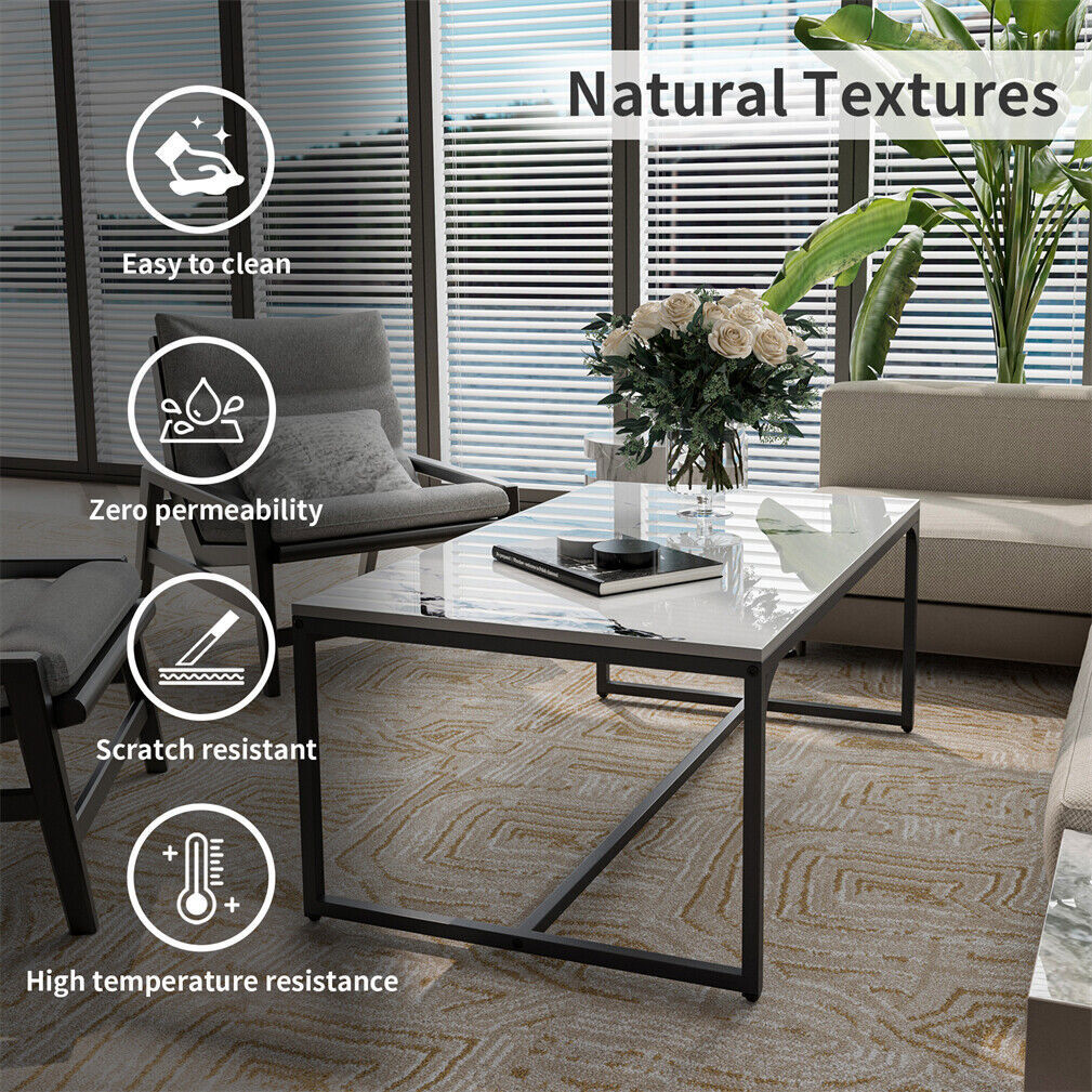 39.4″ Glossy Stoned Living Room Coffee Table Storage Rustproof Top Strong Framed