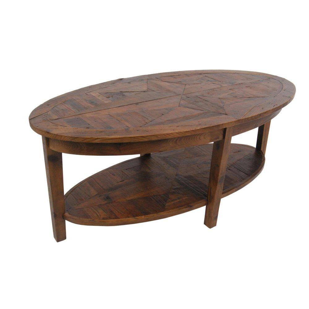 Revive 48 In. Natural Oak Oval Wood Top Coffee Table with Shelf