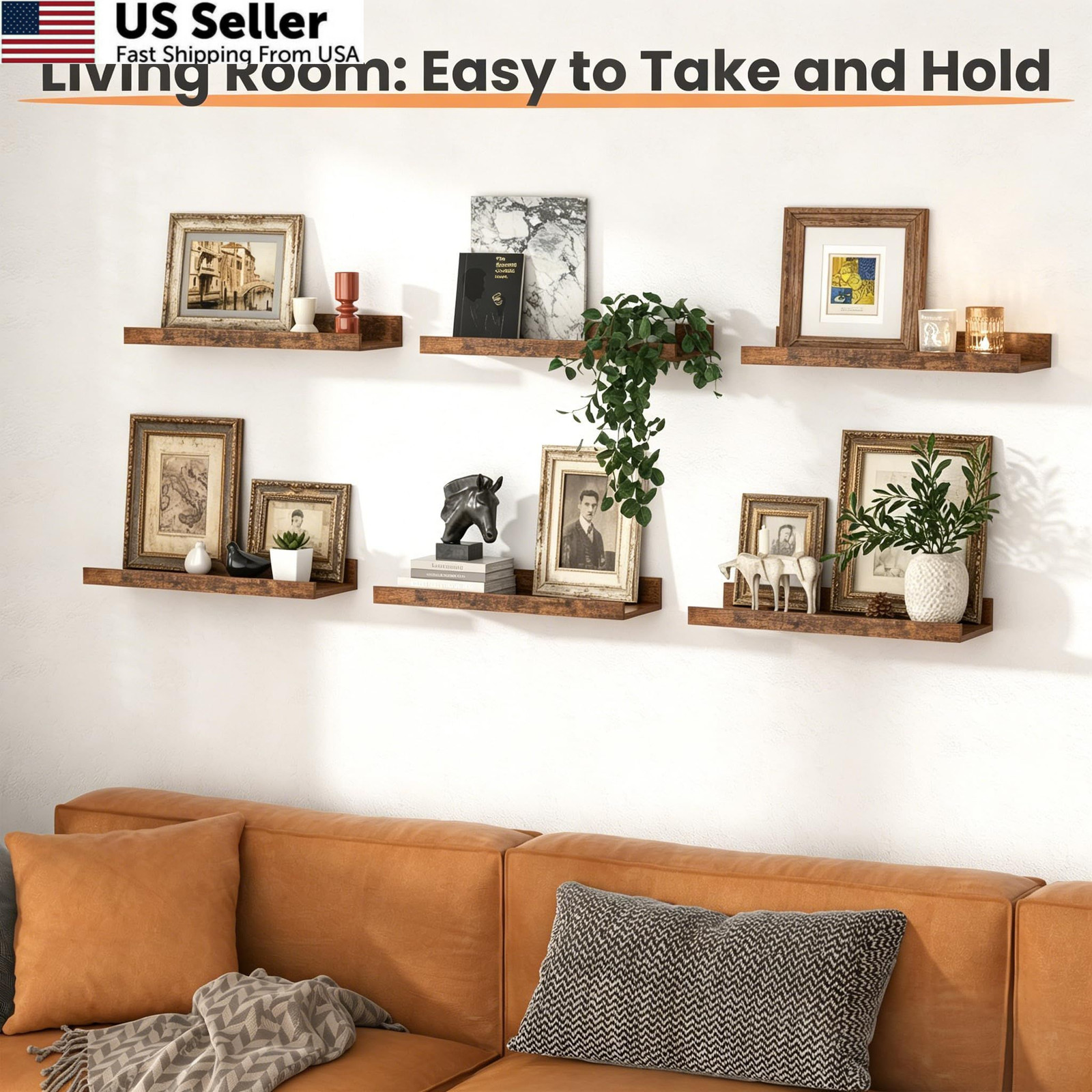 upsimples Floating Shelves for Wall, Wall Decor 15.7in, Brown