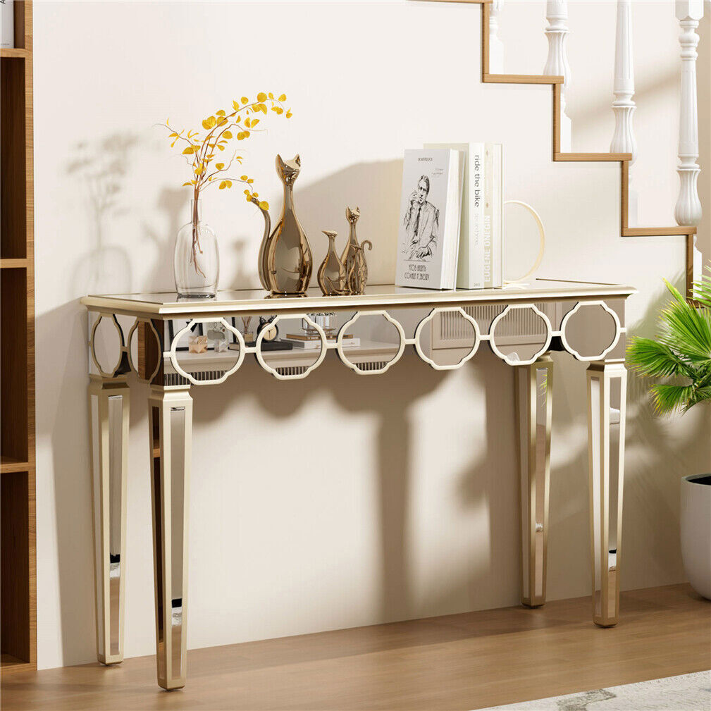 Highly Glossy Mirrored Console Table 47.2″ Long Silver Glam Entryway Sofa Tables