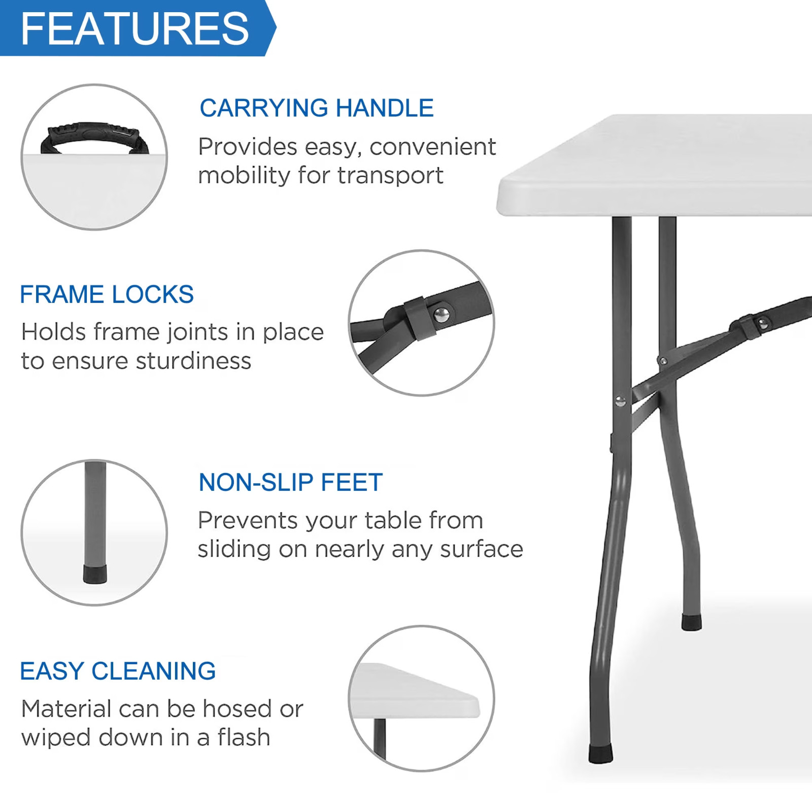 NEW! Leumius 6 Foot Folding Table, Fold-in-Half Plastic Table for Indoor Outdoor