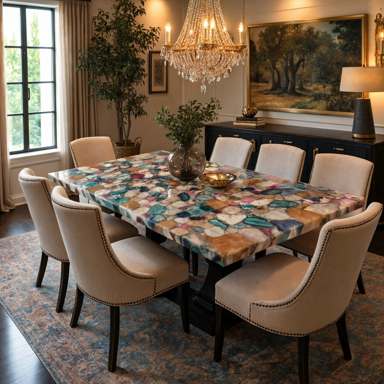 Multi Color Agate Coffee Table | Natural Stone Rectangle Cocktail Table