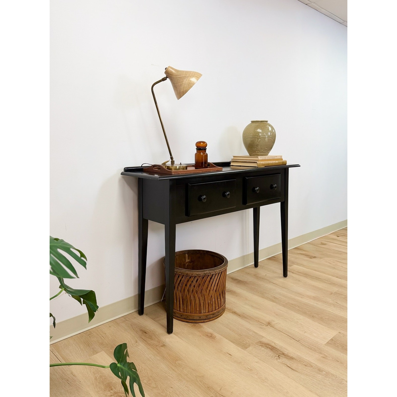 Nichols and Stone Solid Black Wood Console Two Drawers Modern Transitional