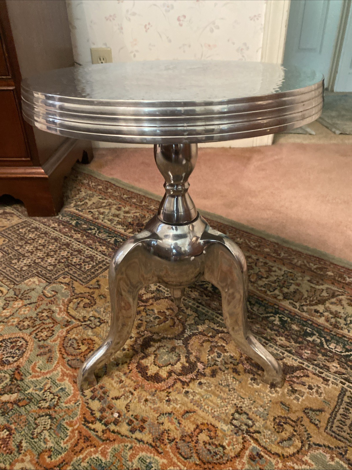 Modern Sculptural Aluminum Pedestal End Table Contemporary Designer 17.5” India
