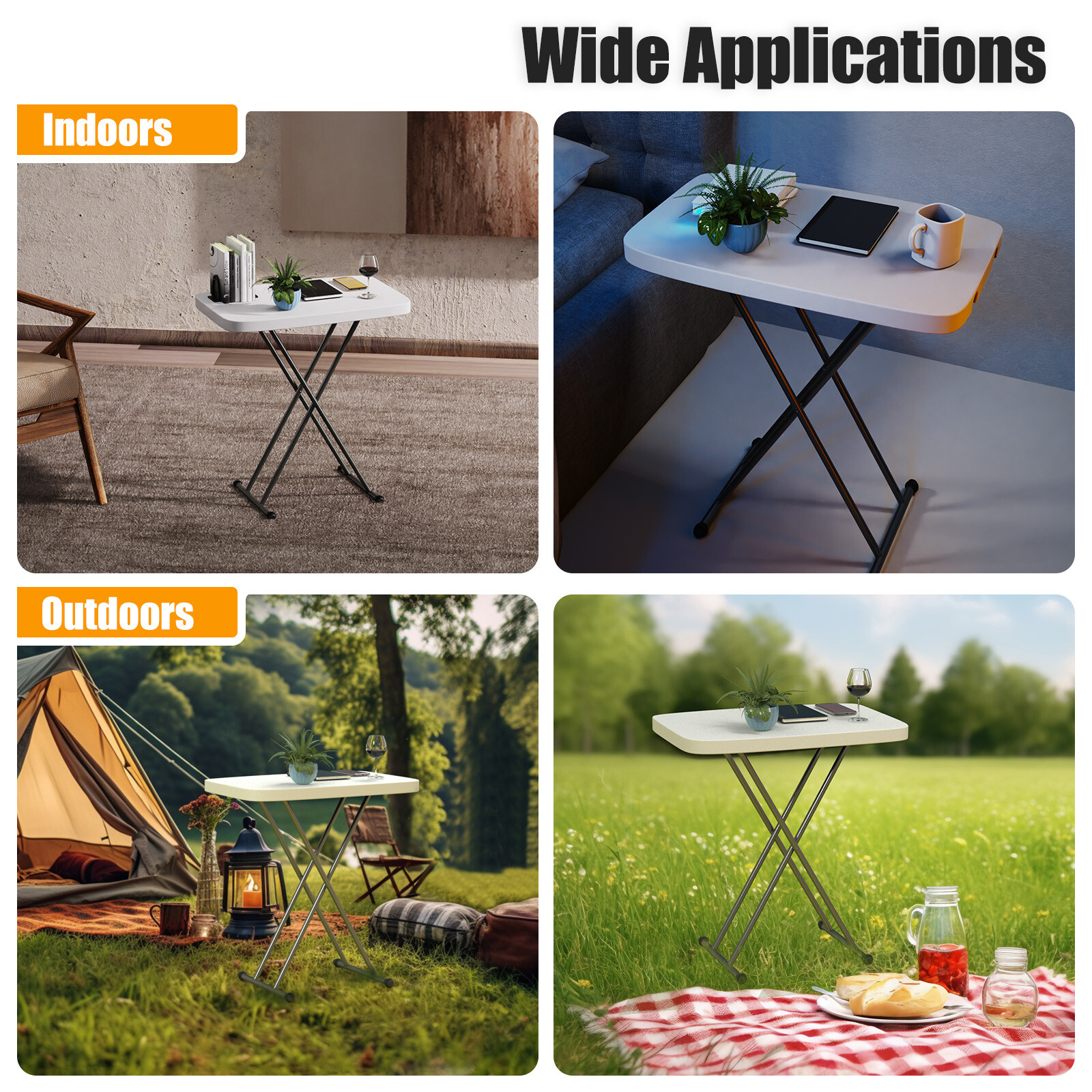 Portable Indoor Outdoor Folding Table Picnic Adjustable Height Camping Table