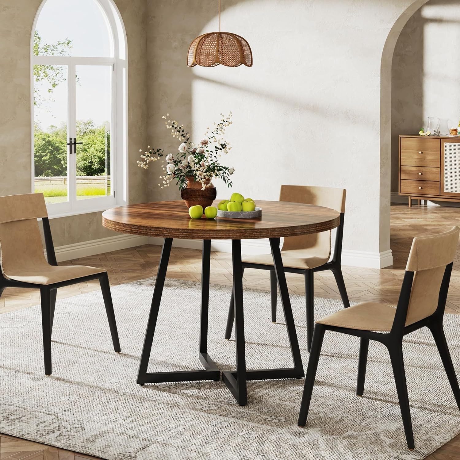 Round Dining Table for 2, 31.5″ Industrial Small Kitchen Table with Metal Base