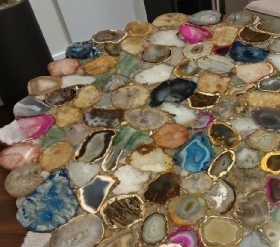 15″Modern Agate Side Table, Multicolor Agate Accent Table, Agate Coffee Table