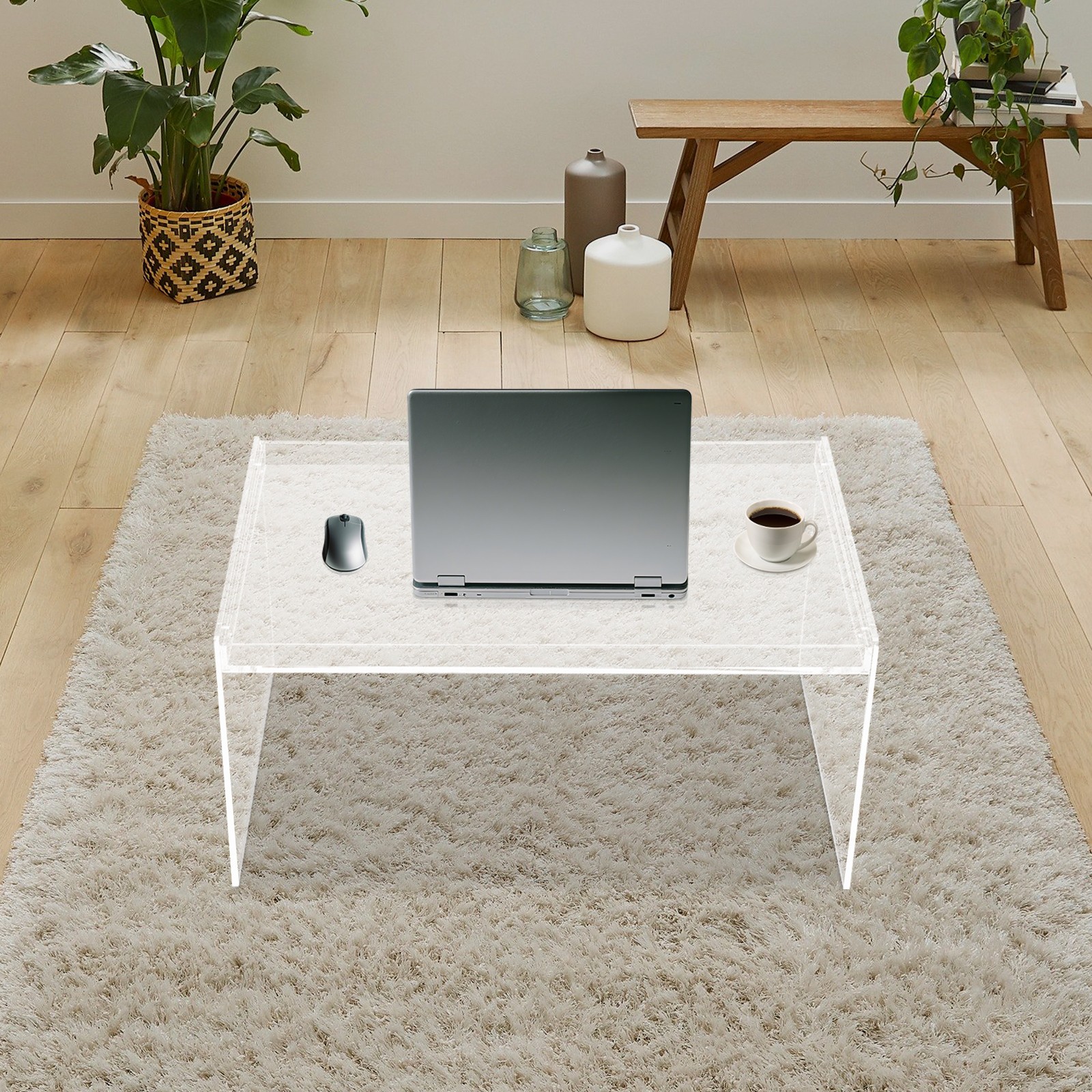31.5*19.7*15.7in Modern Clear Acrylic Rectangle Coffee Table for Living Room