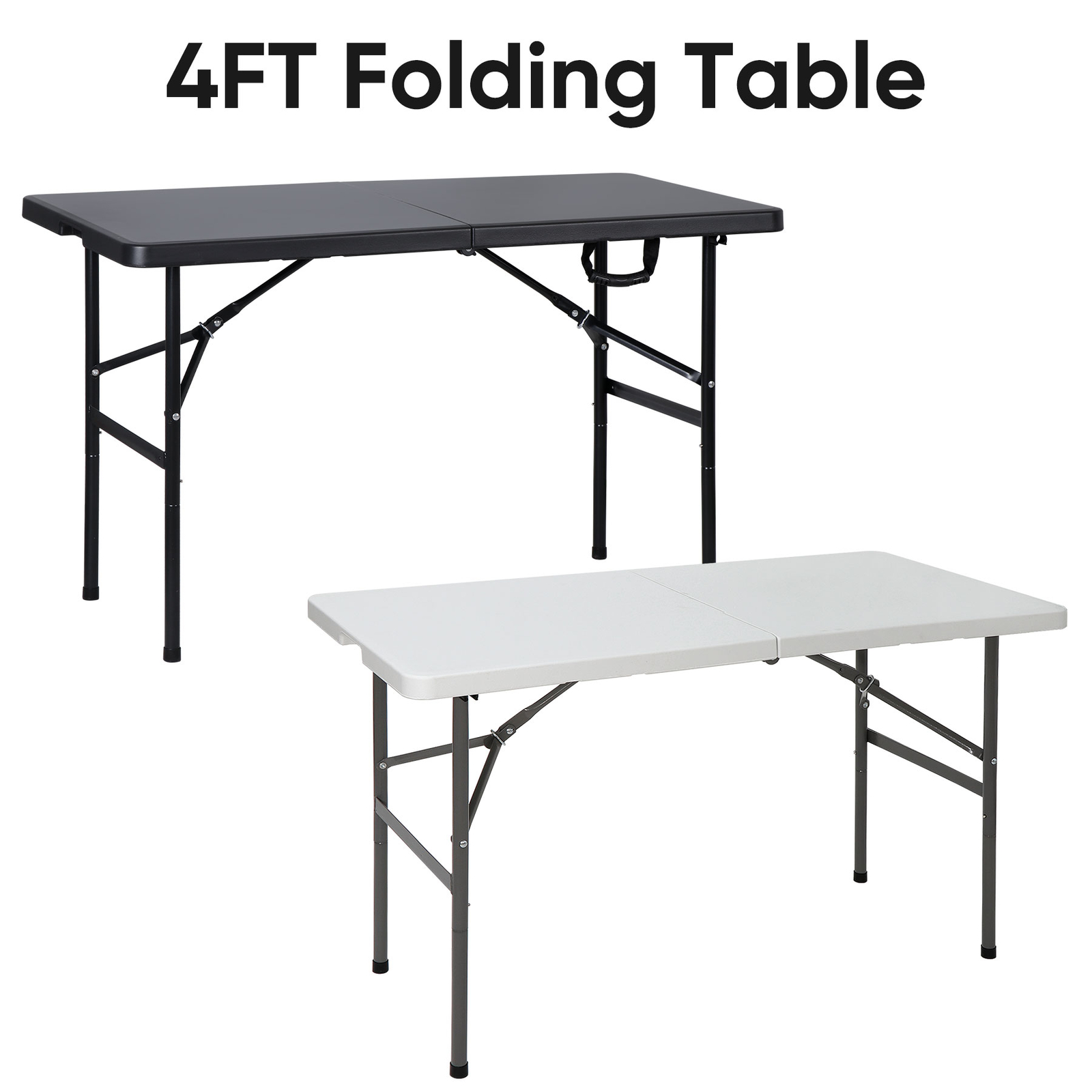 4FT Plastic Folding Table for Indoor Outdoor Parties Picnic Camping White/Black