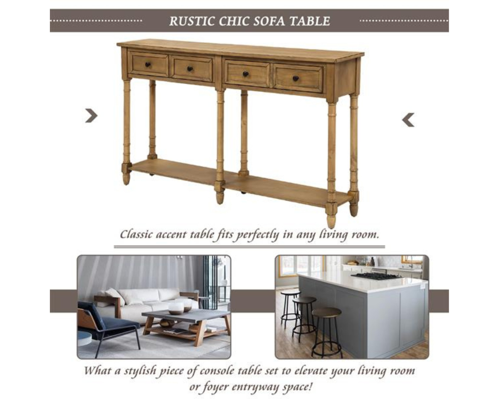 Console Table with Storage Drawers & Shelf for Entryway or Living Room, Old Pine