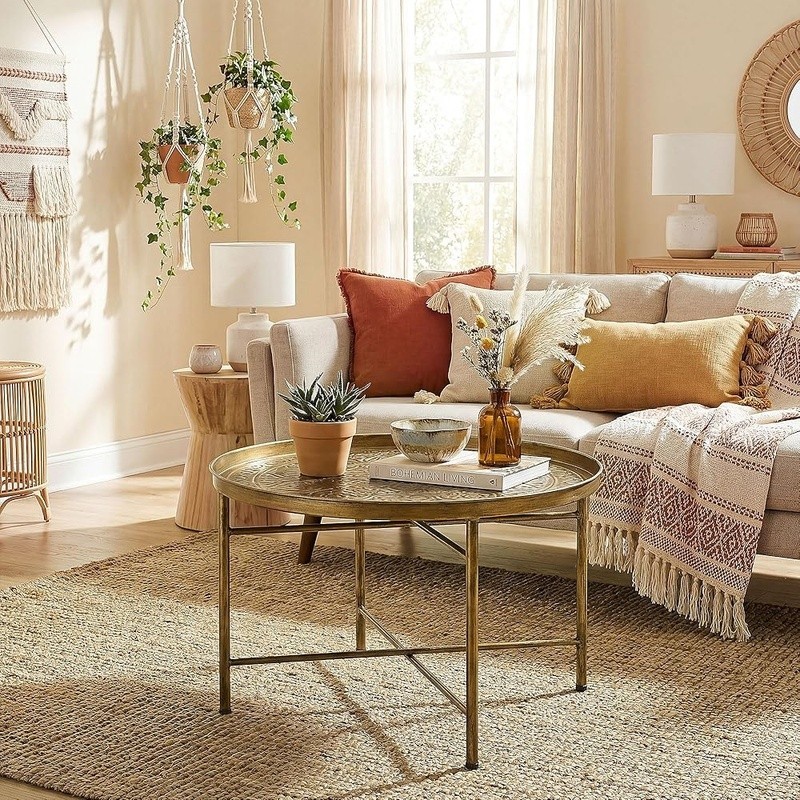 Handmade Metallic Round Coffee Table W/ Floral Pattern Living Room Use