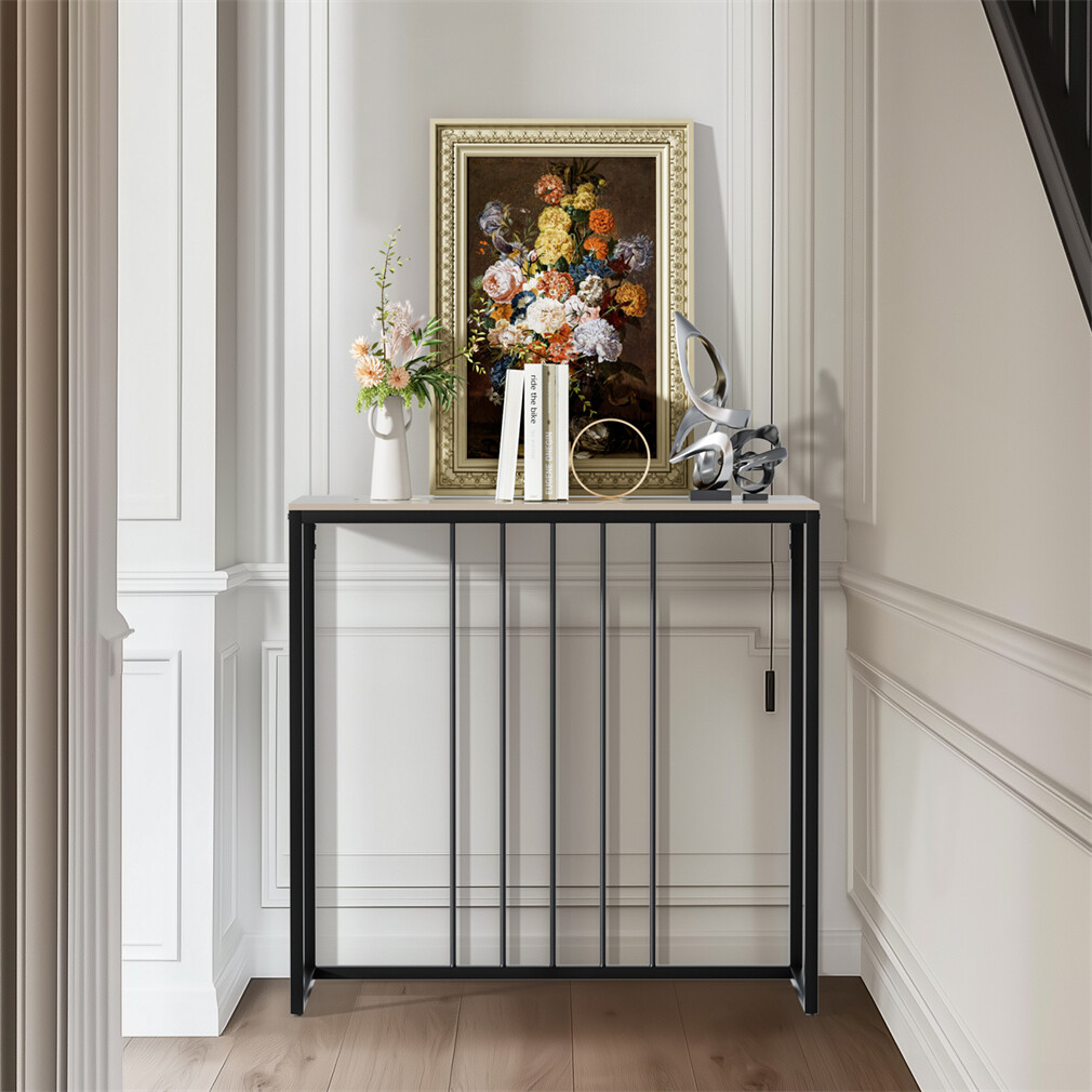 Stylish Console Table Glossy Sintered Stone Hallway Narrow Entryway Tables 80CM