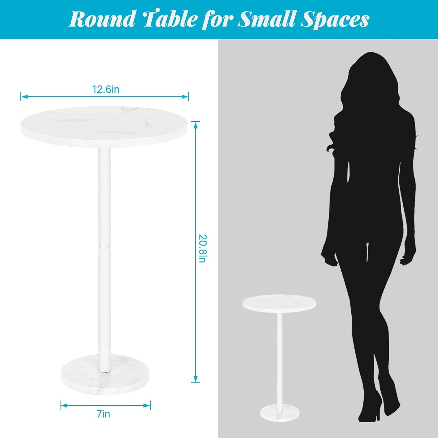 Small Drink Table for Small Spaces Round End Table w/Marble Base for Sofa Couch