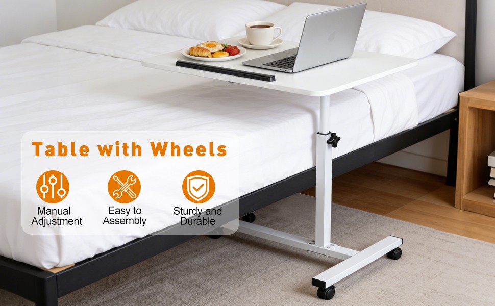 Rolling End Table Overbed Bedside Table Sofa Table Laptop Tabe Height Adjustment