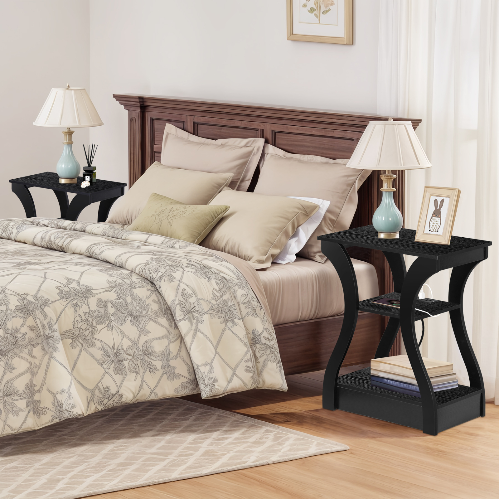 Side Table 3 Tier End Table with Outlets for Living Room Bedroom Office Hallway