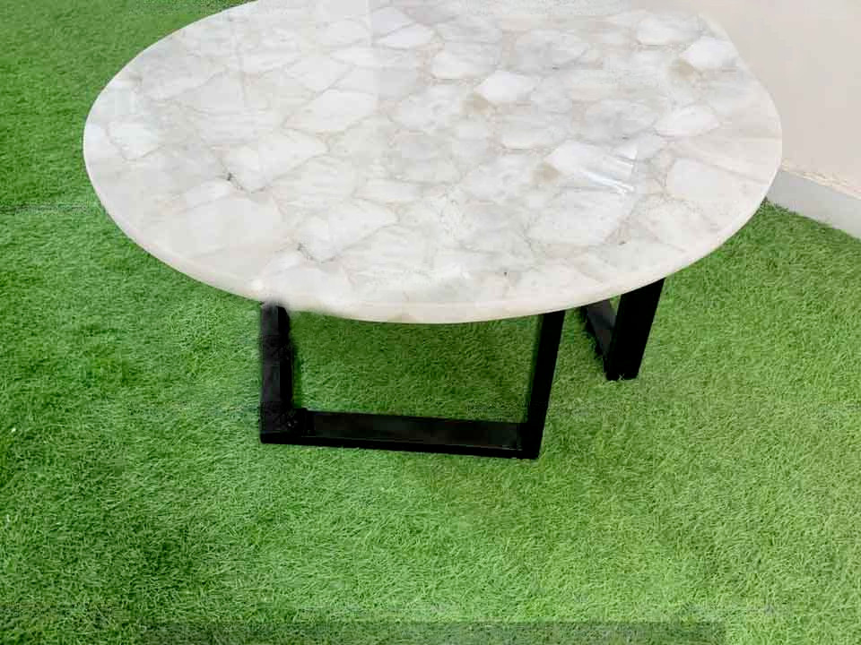 White Quartz Agate Coffee Round Table Top, Back Lit Quartz Slab Top, Decor