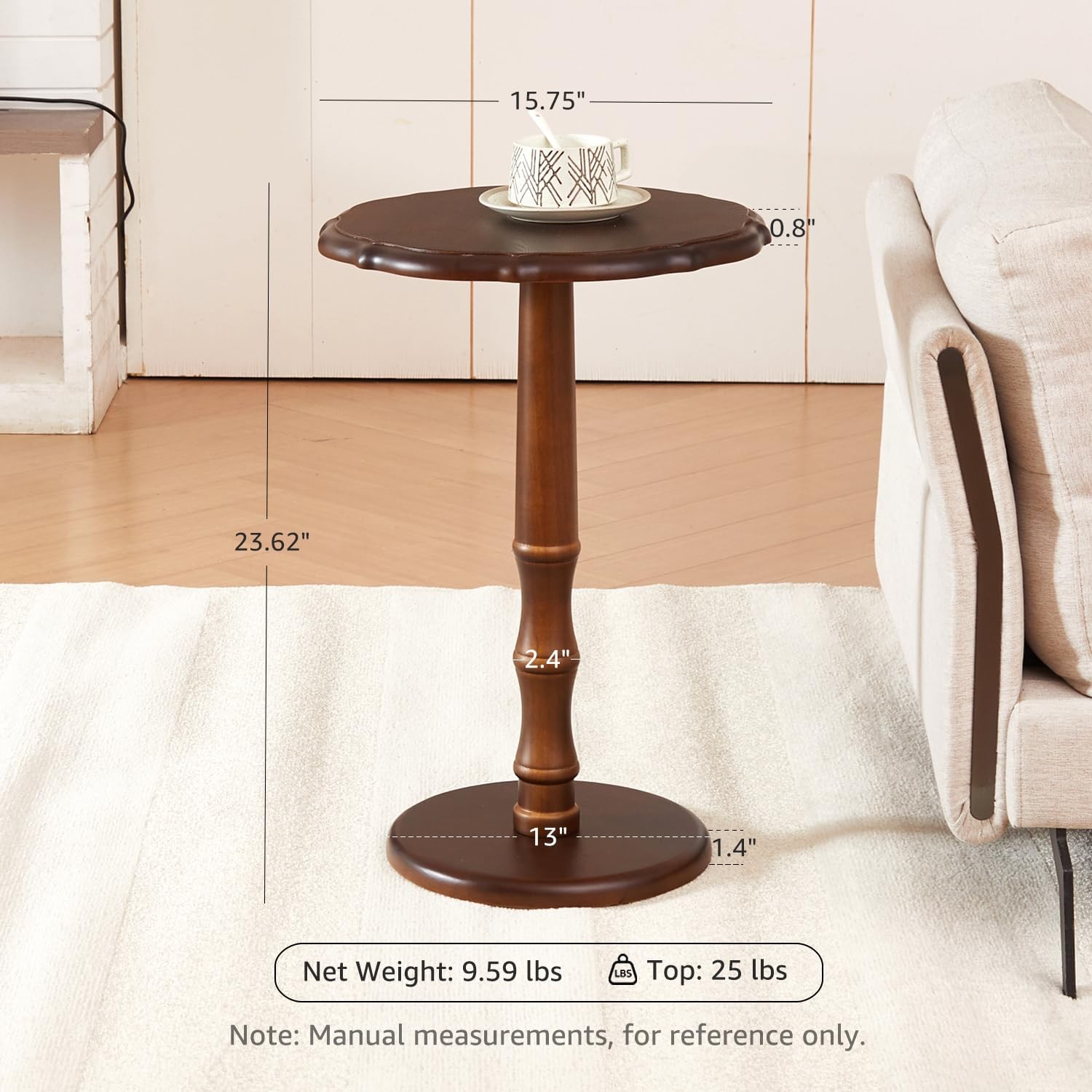 zyz Vintage Side Table, Round 15.8 inches x x 23.6 inches, Brown