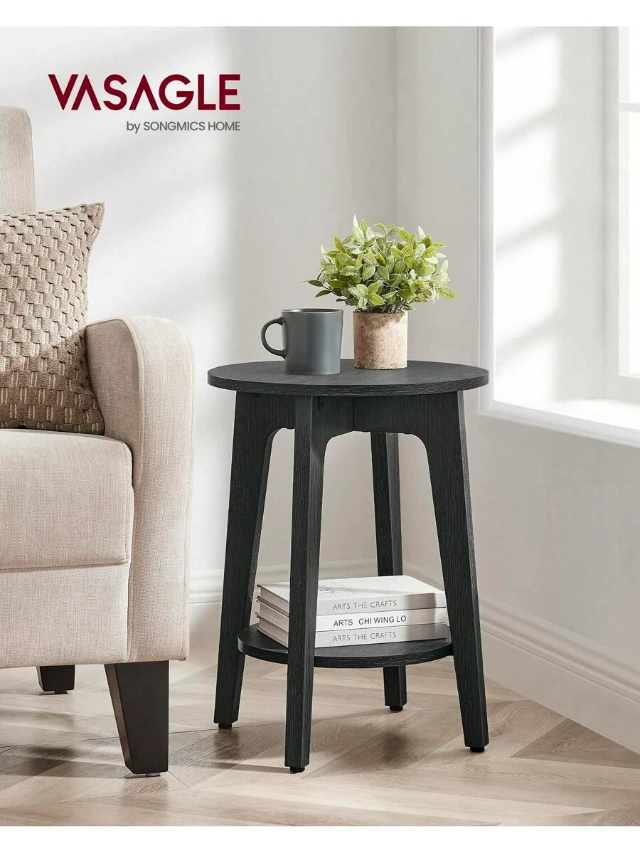 Round End Table Lower Shelf Side Table Nightstand 15.8×19.7″