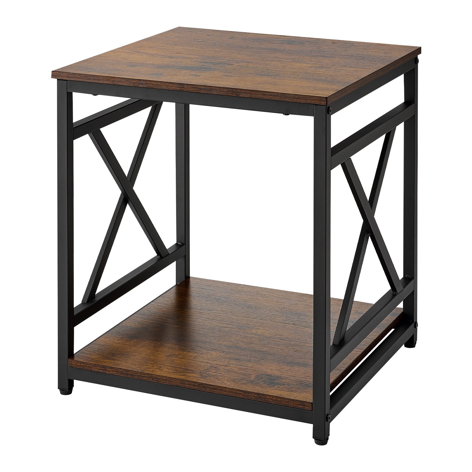 VEVOR End Table 2-Tier Square Side Table with Open Storage Shelves X Metal Frame