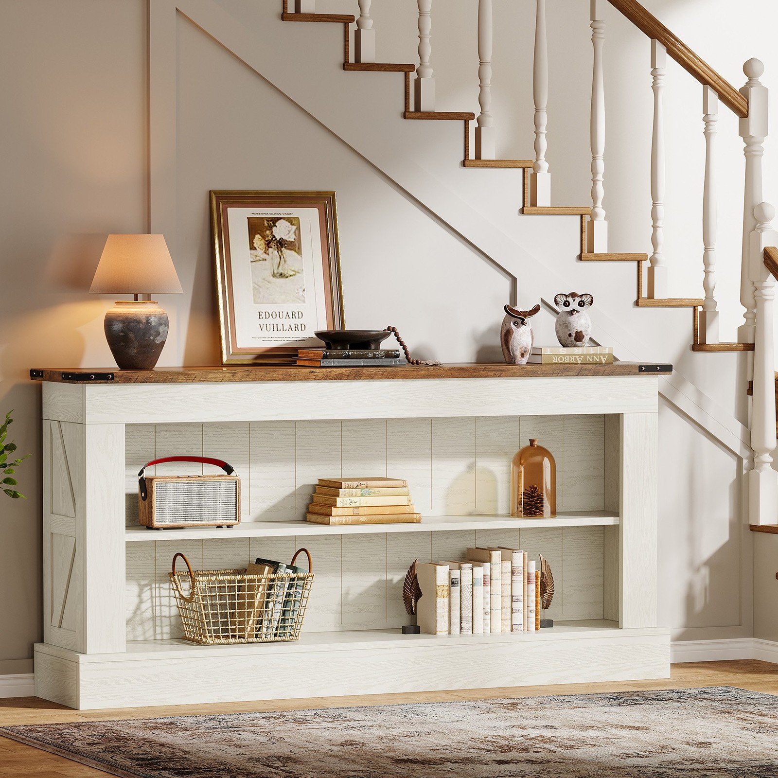 63-Inch Long Console Table for Entryway, Farmhouse Narrow Sofa Table for Foyer