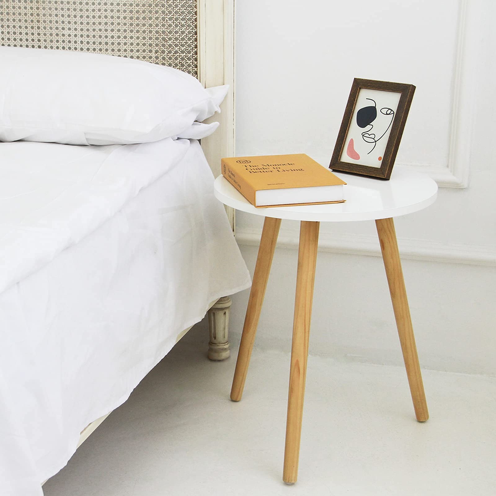 AWASEN Round Side Table, Small Accent Table Nightstand 16 x 19.5 in, White