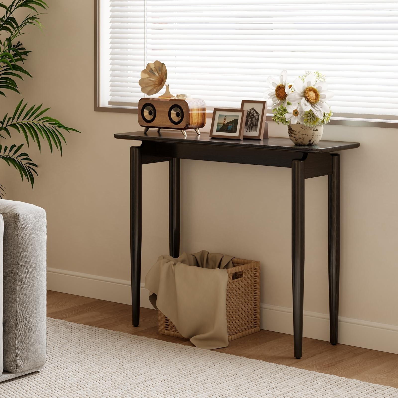 Wood Console Table Black Entryway Table, Thin Console Table, Sofa Tables 39.4 in