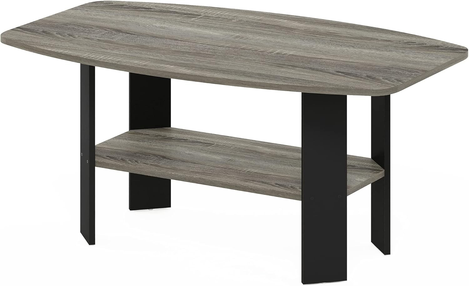 Lightweight Engineered Wood Coffee Table – French Oak Grey & Black 15.7″ Height