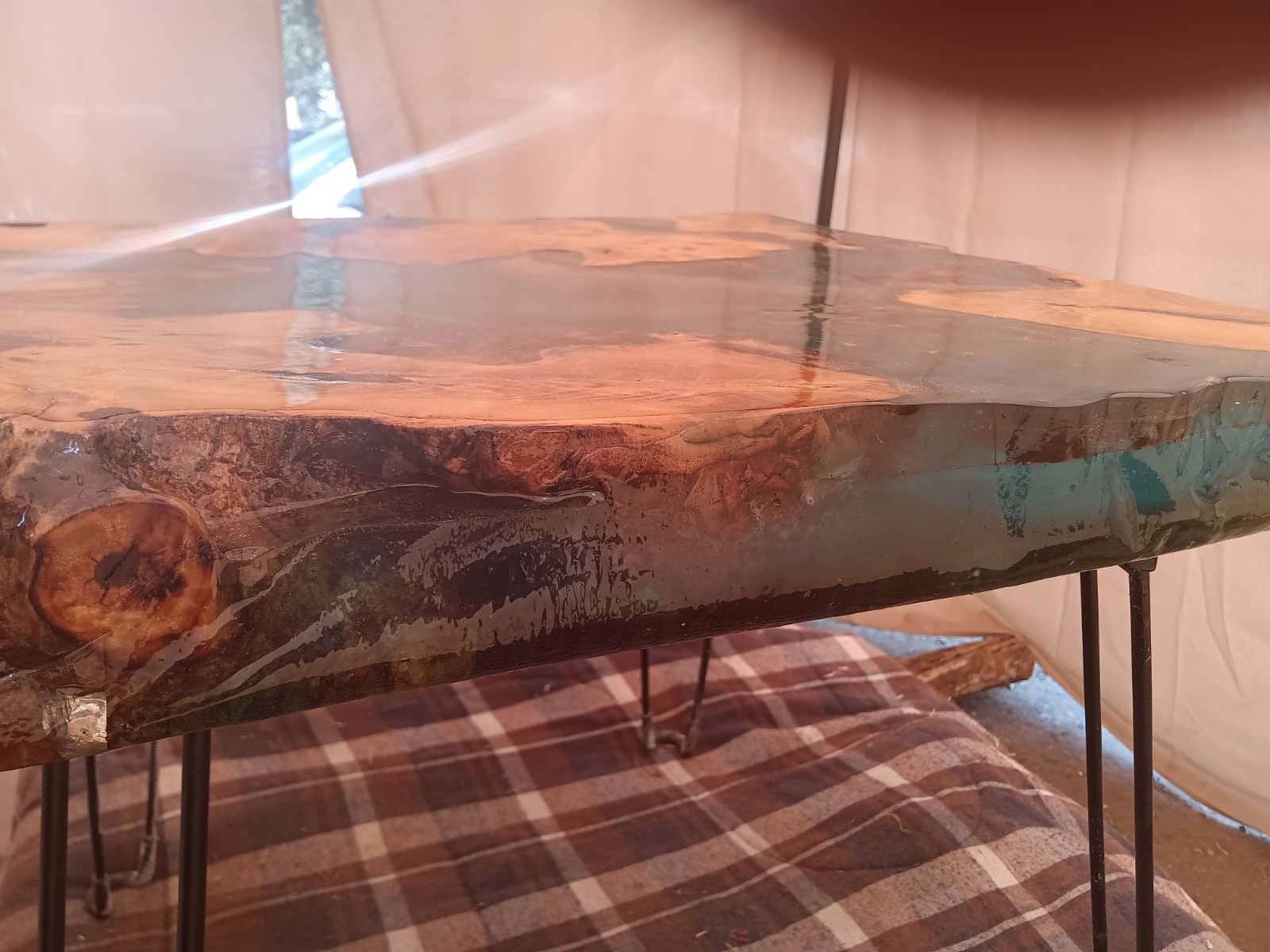 River TABLE-Red Cedar with Blue Epoxy and Dark Vein