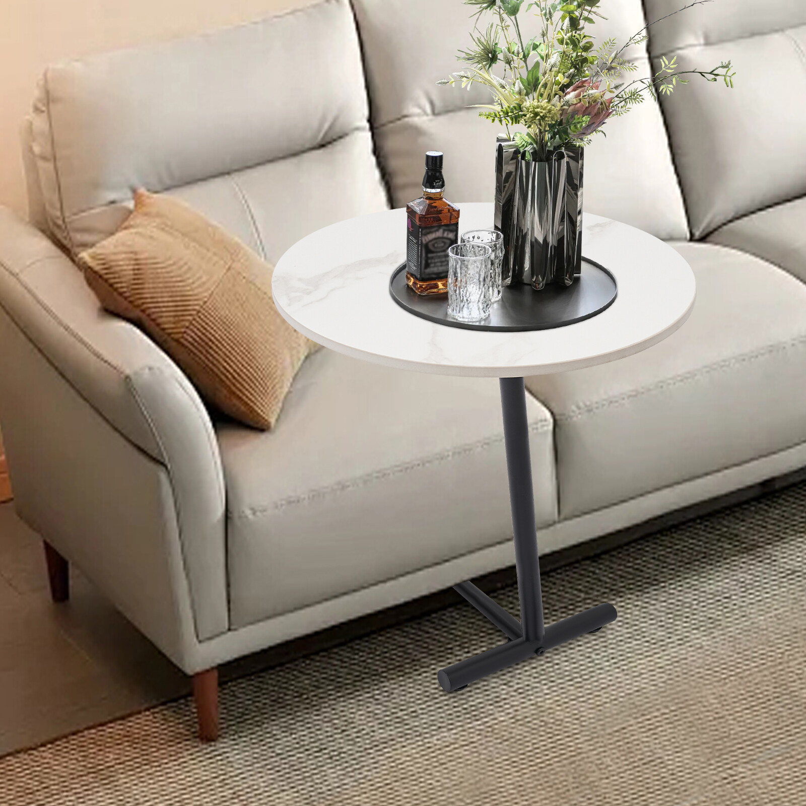 Round Side Table, Modern Side Table White For Living Room, Bedroom 33.07 lbs New