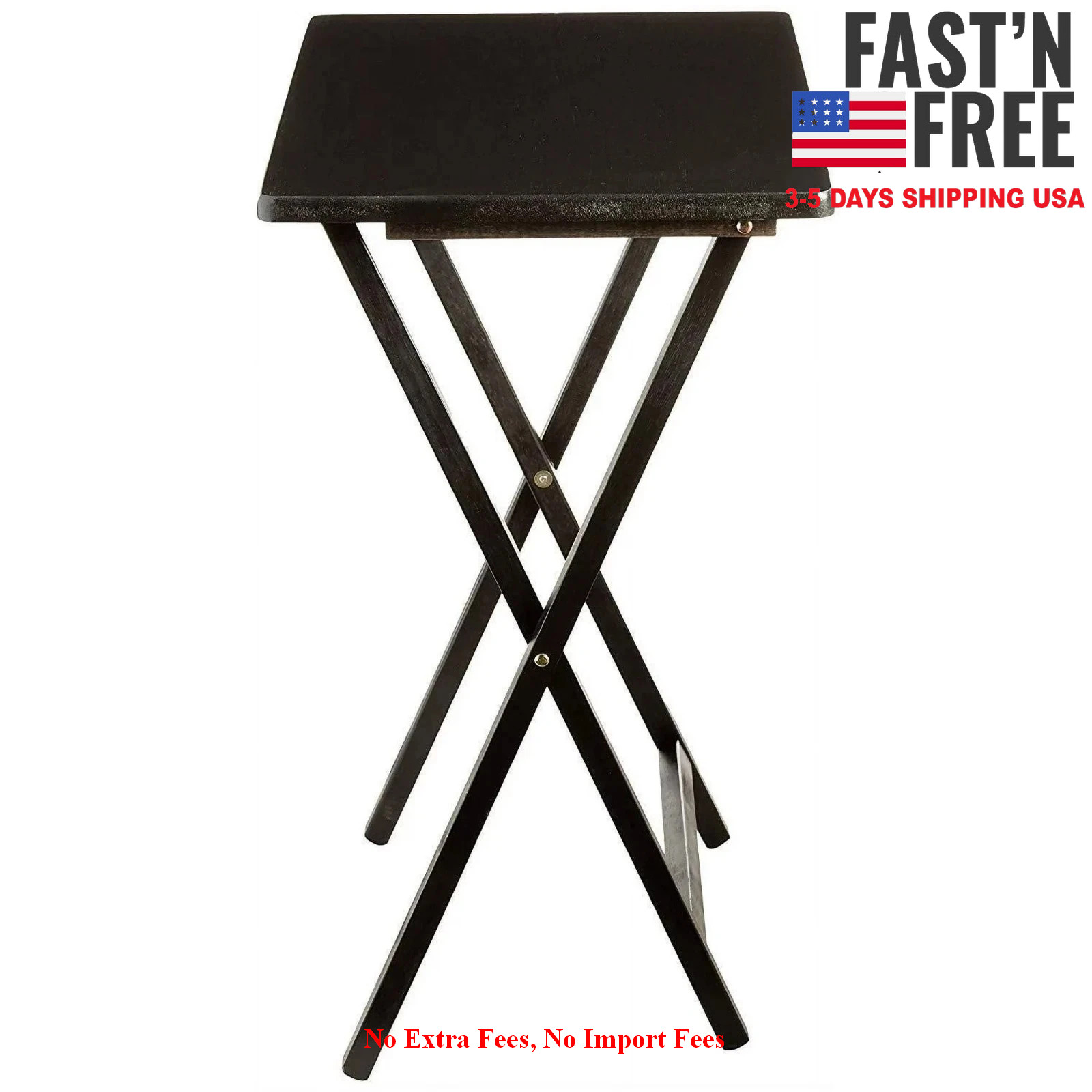 Mainstays 4-Piece Black Rubberwood Indoor Folding TV Tray Table Set with Storage